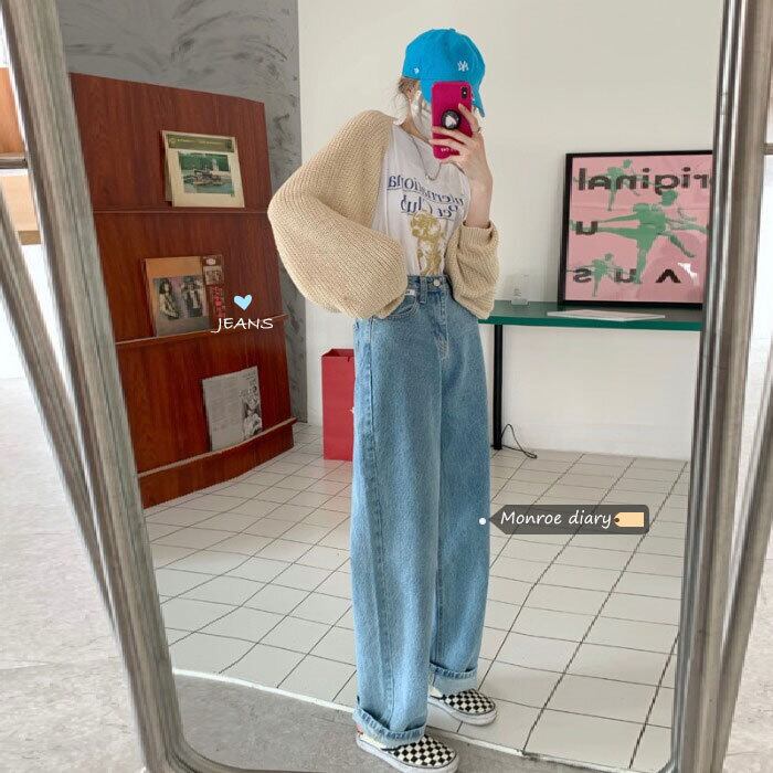 ブルーハイウェストウェストジーンズ サマールーズパンツ スプリングオータムスタイル薄手 春物 夏物 秋物 モンロー1922092329