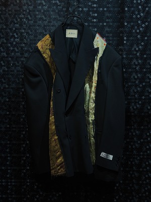 【ÆIEM】"再倖築"vintage scarf double docking tailored jacket