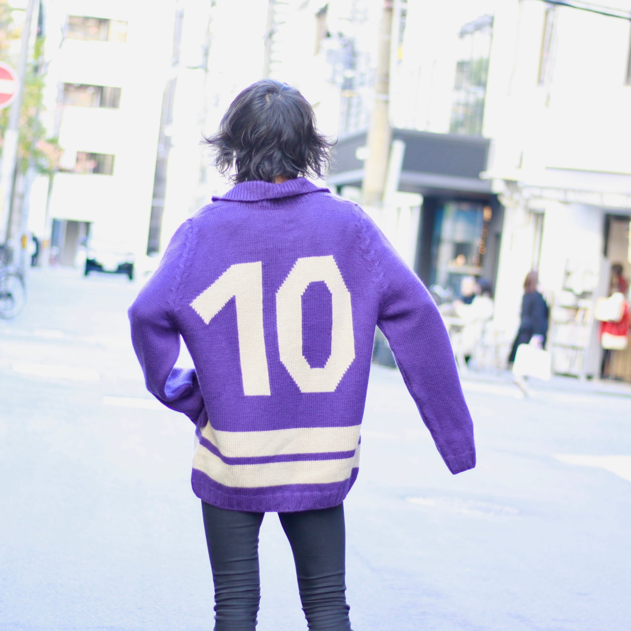 0749. ~2000's Dries Van Noten Numbering knit sweater Purple ドリス 