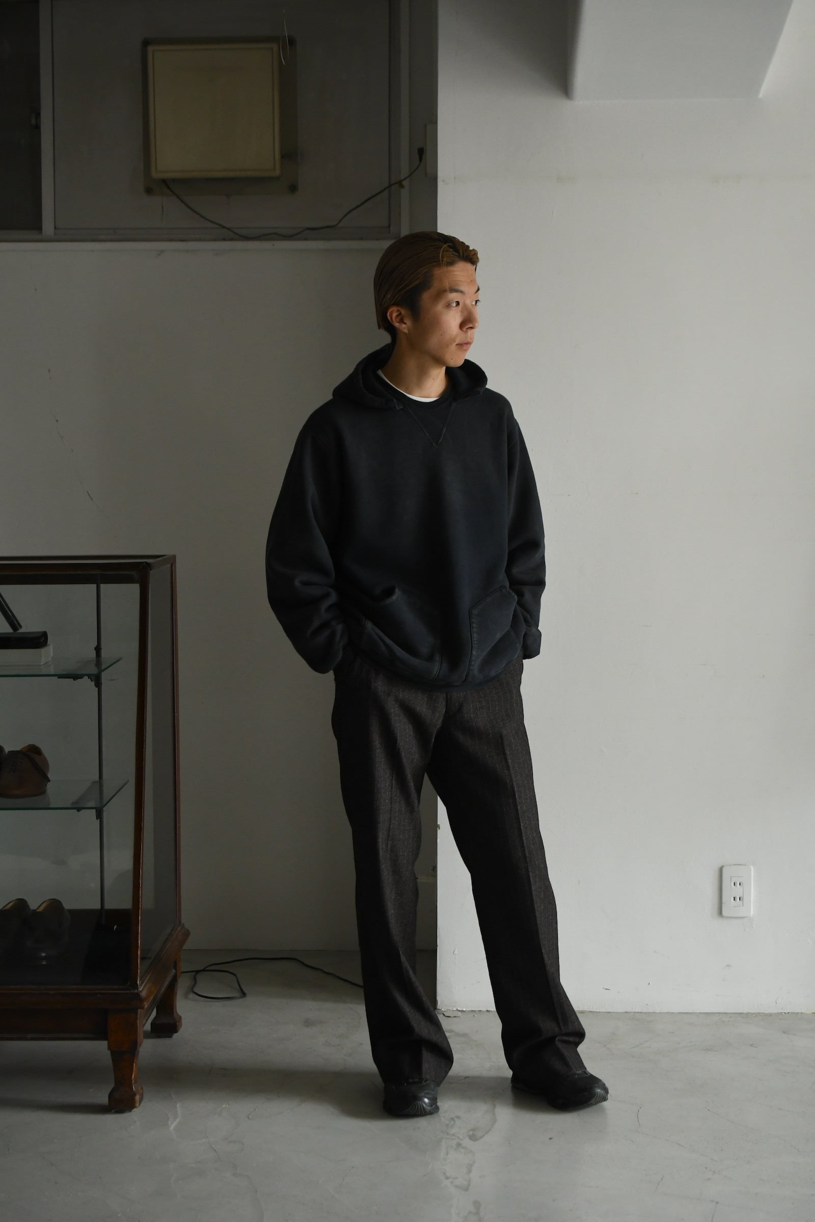 A.PRESSE / Vintage Attached Hood Sweat Parka (Black) | nariwai