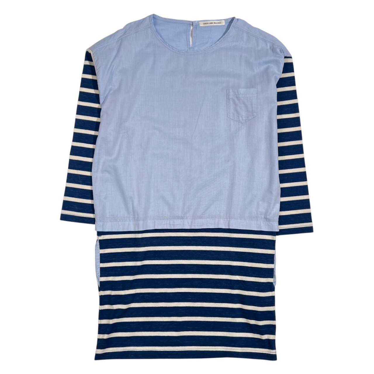 green label relaxing グリーンレーベル 切替 ボーダー 長袖 ワンピース /ブルー系 レディース