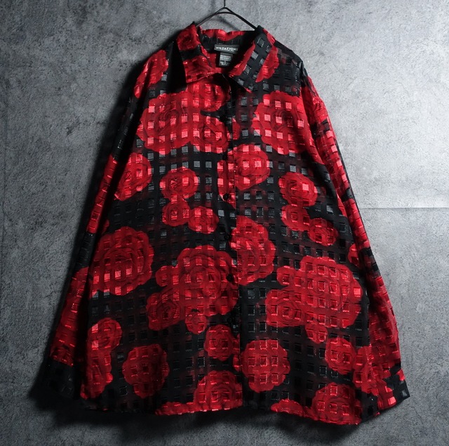 Black Rose Pattern Desgin See-Through Shirt