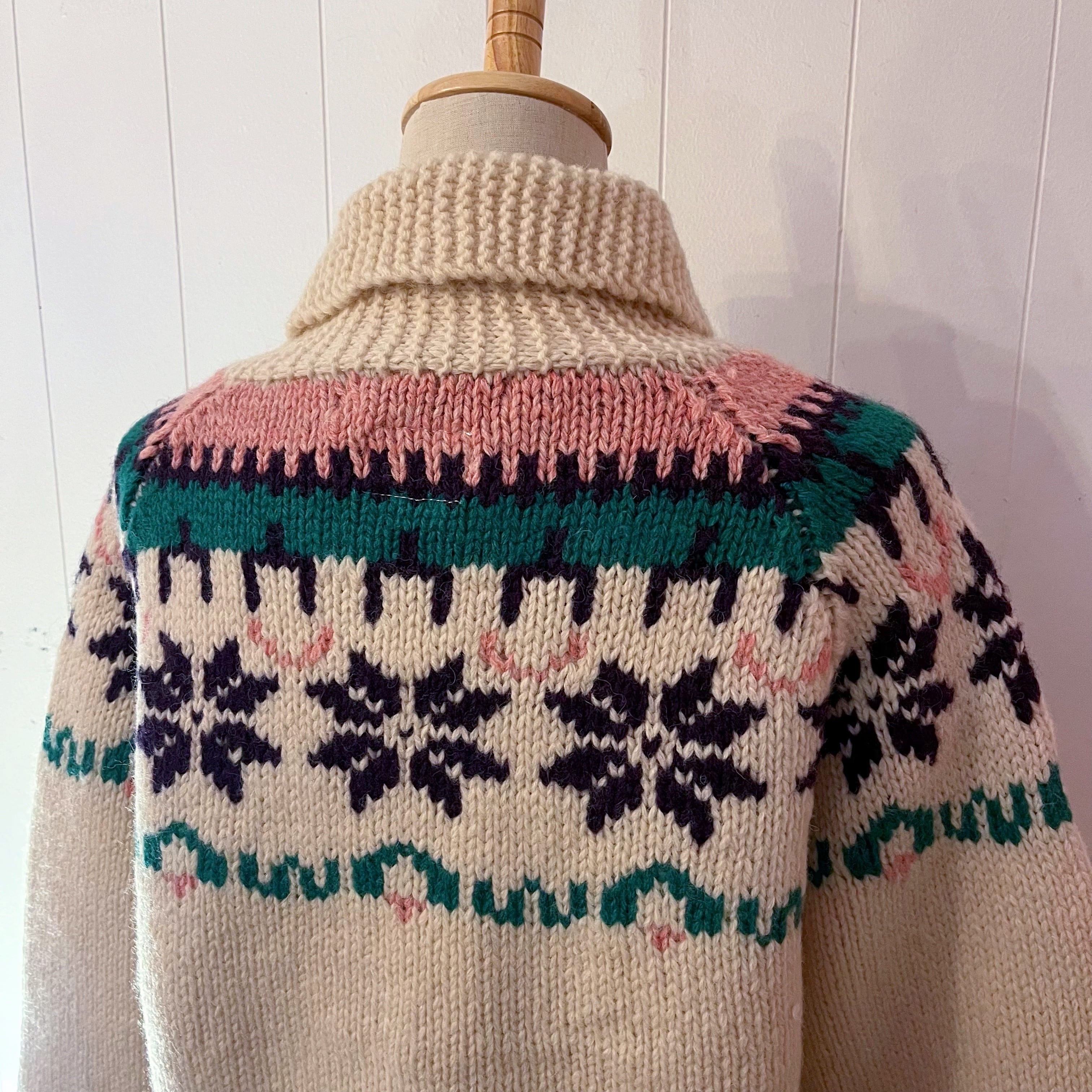 pink purple snowflake zip knit sweater