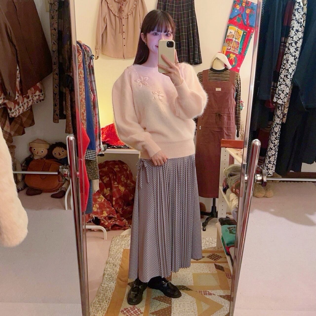 flower beads pink knit sweater