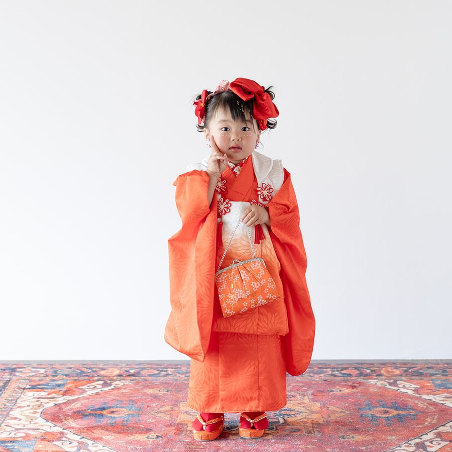 七五三 子供用 着物 髪飾りセット90-100サイズ　京越キョウエツ　セパレート kim-s001]3歳4歳/90〜100cm【レンタル商品】[お着物＆被布＆髪飾り