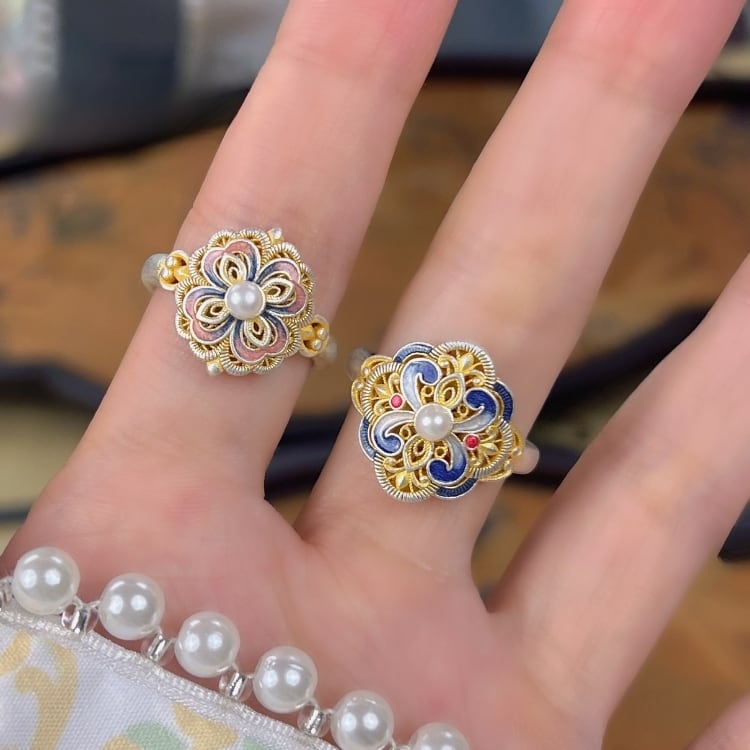 宮殿風彩色シルバーリング　シルバー999　2カラー　YS00071