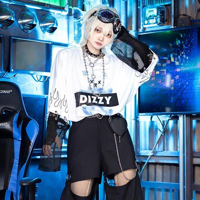 【 LISTEN FLAVOR】ディジーベア 袖メッシュビッグトップス（ホワイト） 2513504 リッスンフレーバー Tシャツ カットソー ストリート サブカル 地雷系  ユニセックス オーバーサイズ