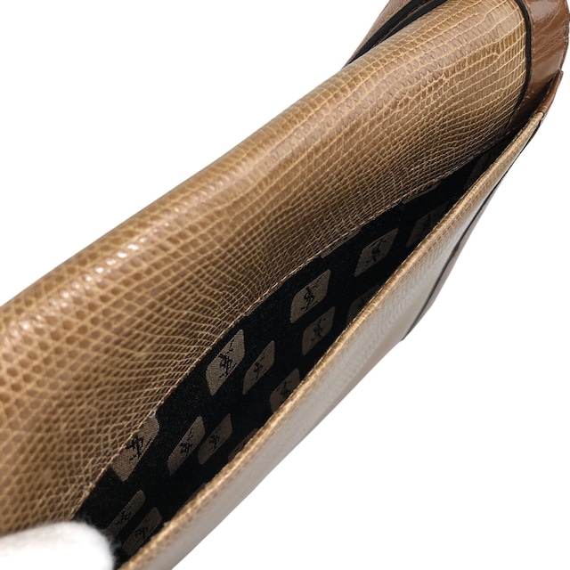 Yves Saint Laurent イヴ・サンローラン ハンドバッグ ブラウン YSL リザード型押し セミショルダー vintage ヴィンテージ オールド 2hmb86