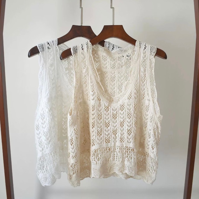 v neck lace vest N20482