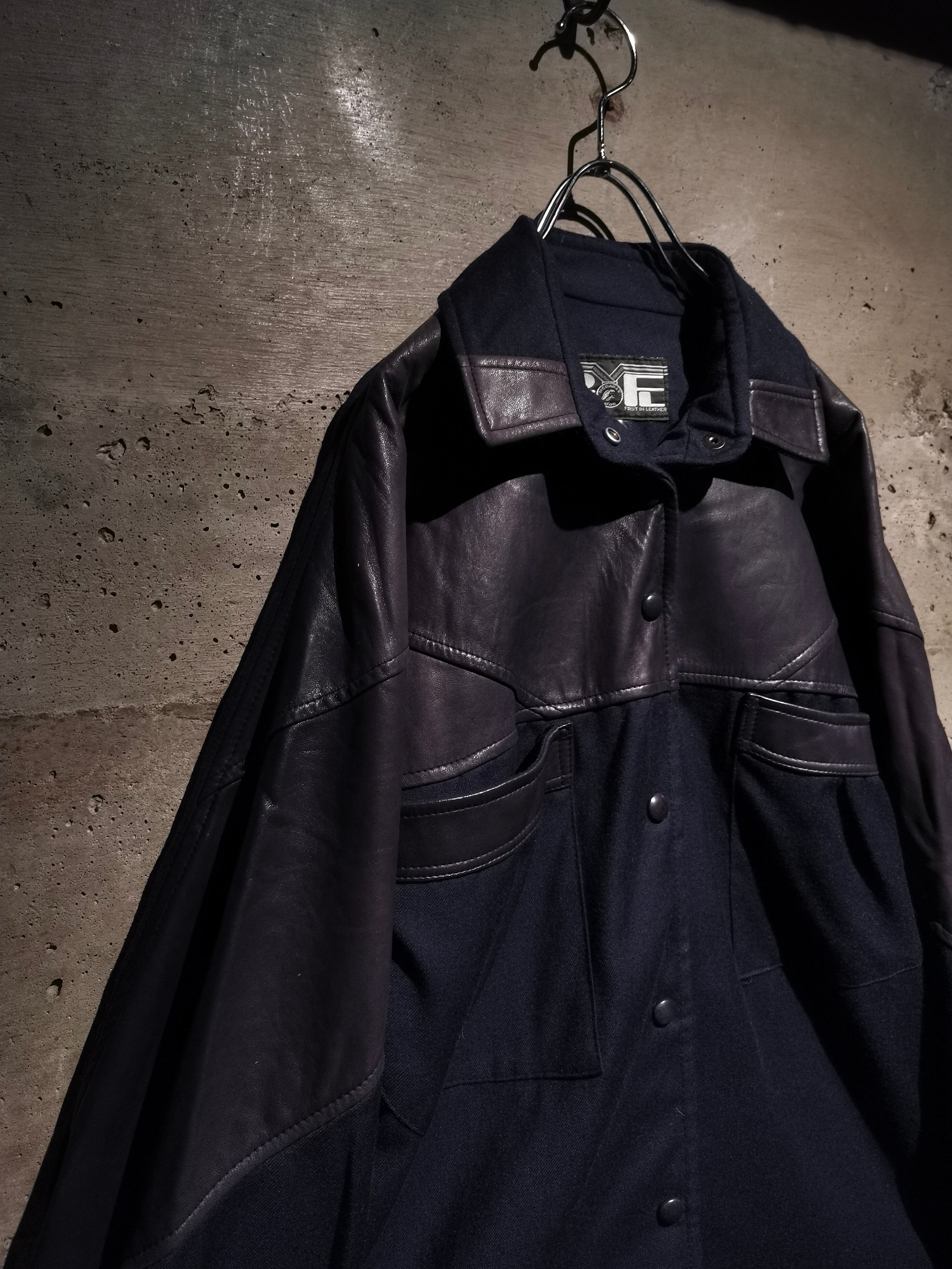 Caka】Purple Color Leather Switching Design Vintage Loose Jacket