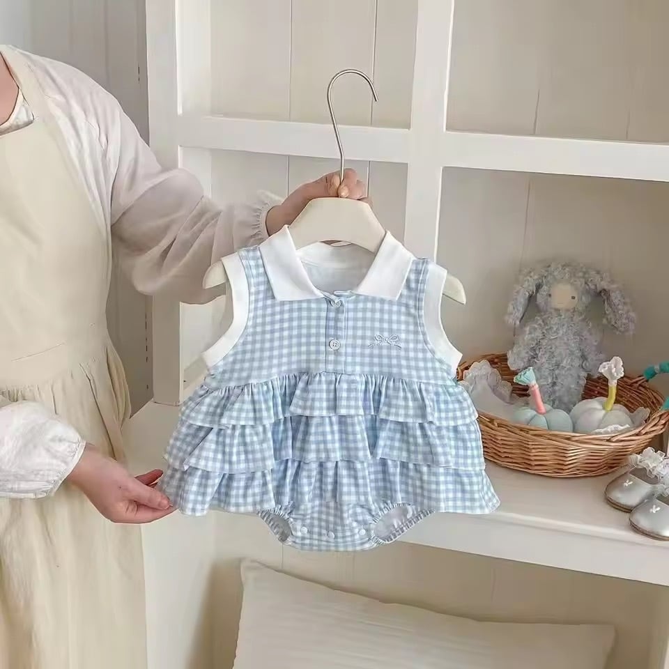 チェックフリルポロロンパース