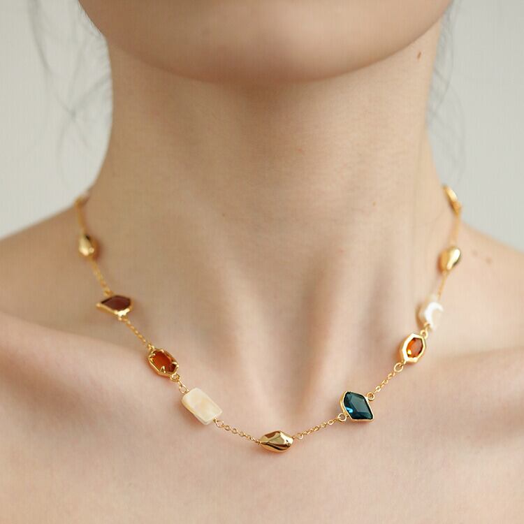 楽天市場】K10イエローゴールドマルチストーンネックレス : ジュエリー