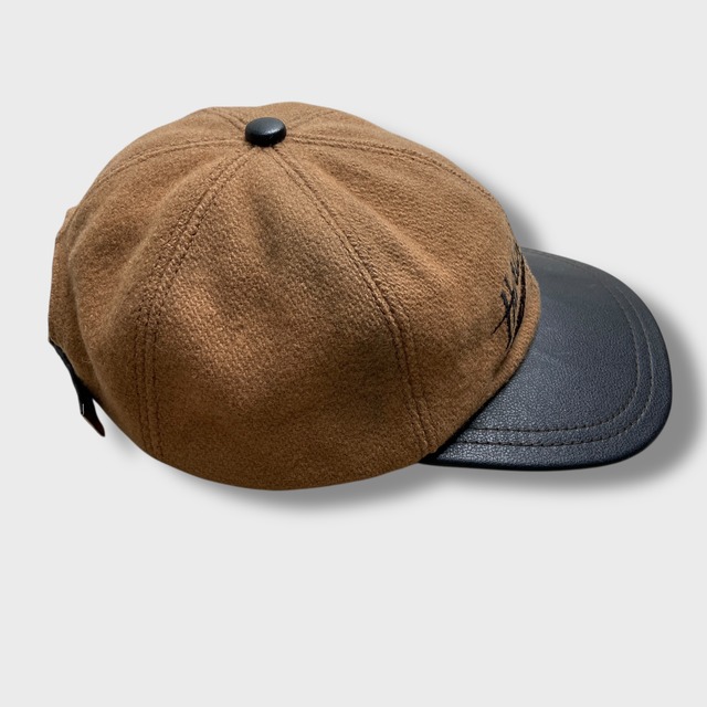 90s USA製 ハーレーダビッドソン ウールキャップ レザー ツートーン 茶系