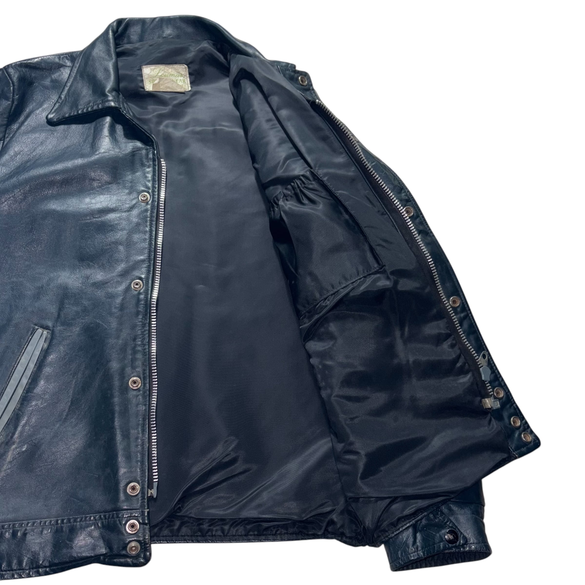 vintage 1970's~80's navy leather award jacket | NOIR ONLINE
