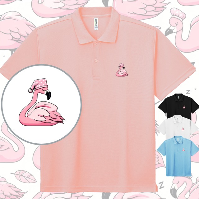 Polo-shirt-one point-すやすやフラミン 4117