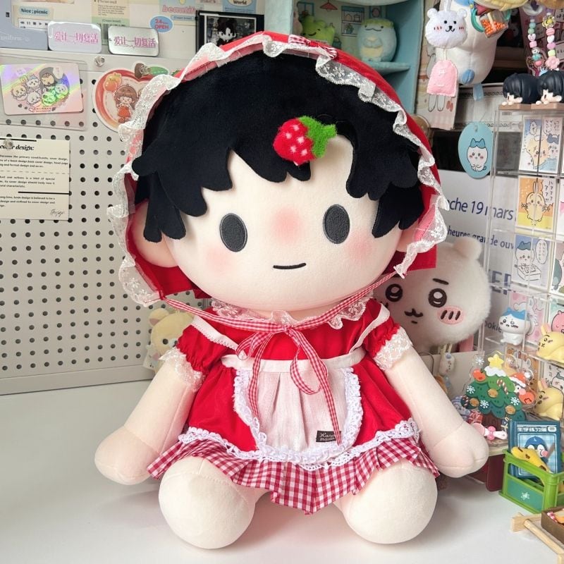 40cmぬいぐるみ用 チェック エプロンワンピース+ヘアバンド 可愛い