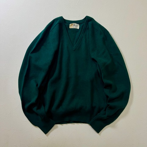 80s Scotland Pringle　ラムウール　ラグラン　Vネック　ニット　セーター　プリングル　ディープグリーン　40　 古着