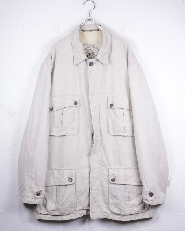 【Caka act2】Multi Pocket Design Vintage Linen × Cotton Safari Jacket