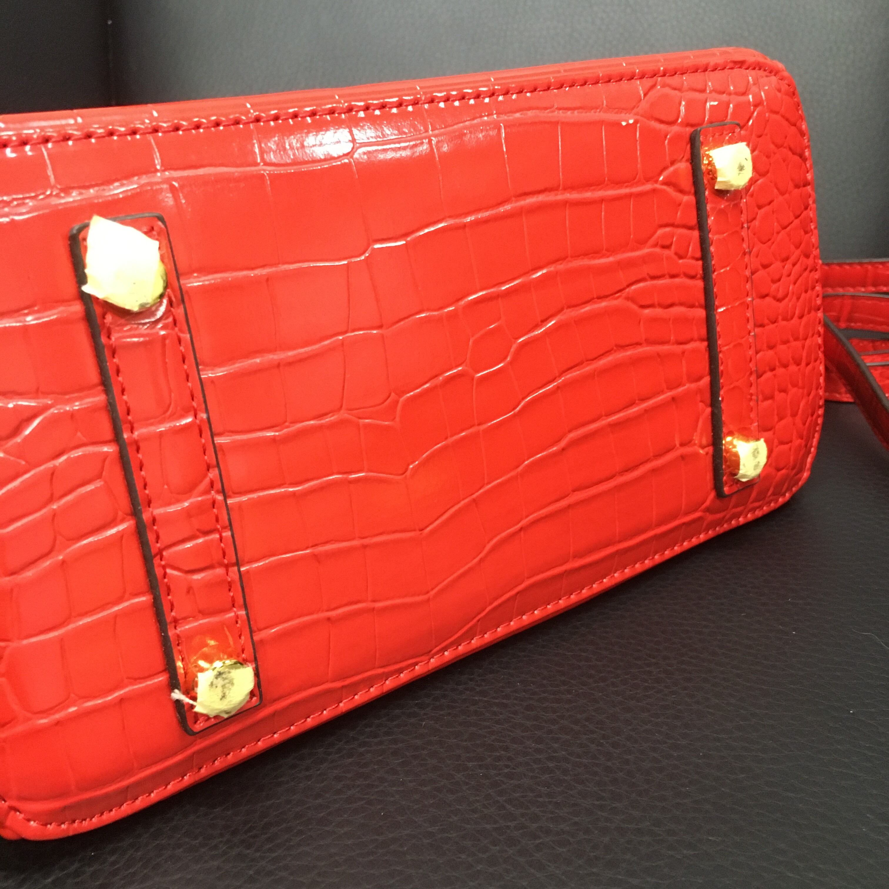 上質本革型押し バーキンタイプバッグ レッド 25cm | SKIPファッション