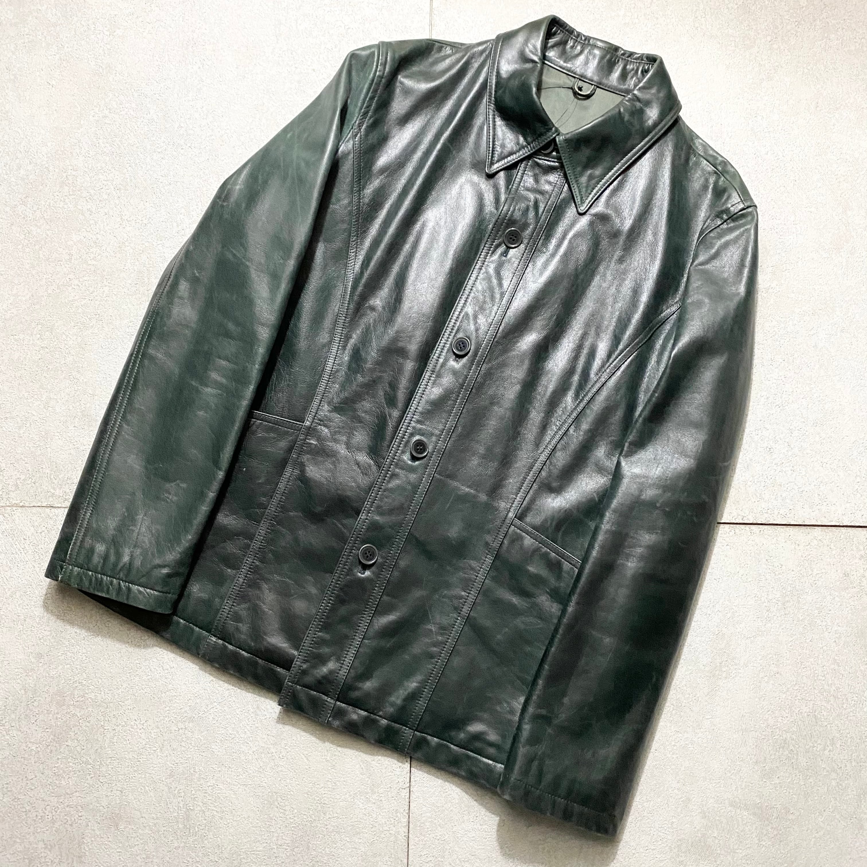 old DOMON HOMME green leather coverall jacket | NOIR ONLINE
