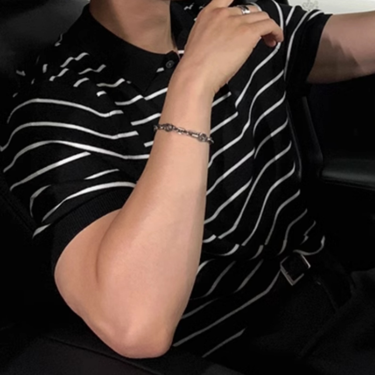 細ボーダーベーシックポロシャツ　0627