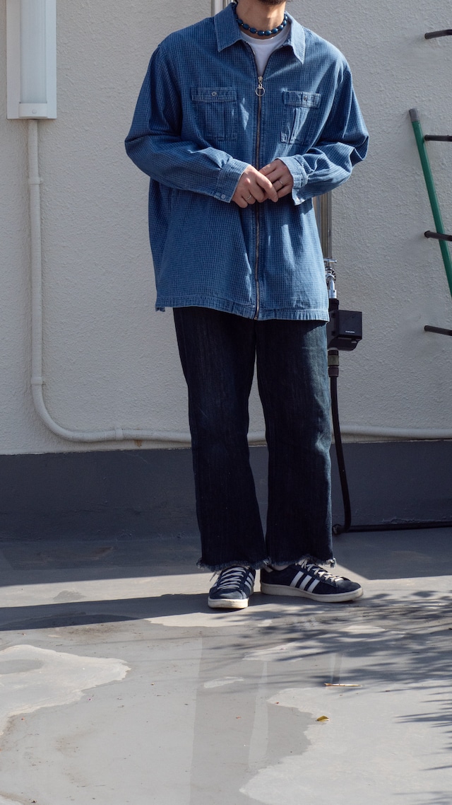 "Club Z Denim" '90s vintage Indigo small plaid zip shirt