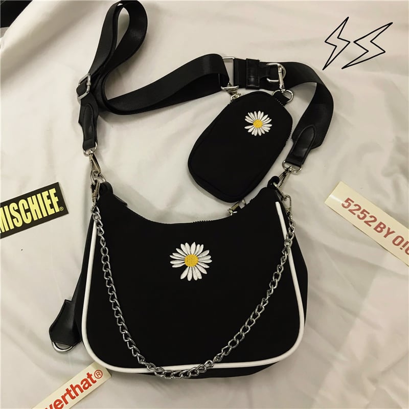 サブカル 服 地雷系 通販 ゴスロリ ショルダーバッグ デイジー刺繍 サブポシェット ゴシック ロリータ