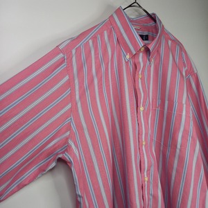 ノーティカ　防シワ　ストライプ　BDシャツ　ボタンダウン　長袖　刺繍ロゴ