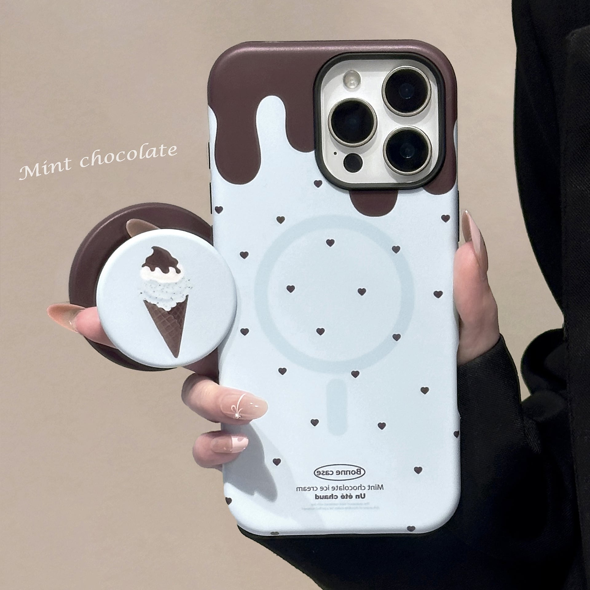 MagSafe対応】チョコミントアイスクリーム◎iPhone16~11 ブルー ハート