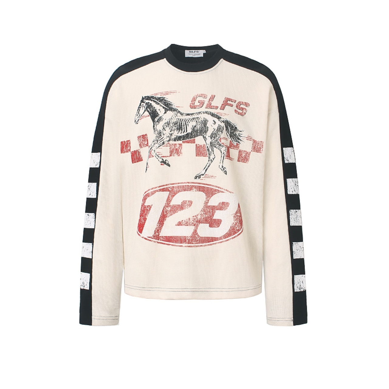 VINTAGE ストリート ホースグラフィック ワッフルロングTシャツ T2233