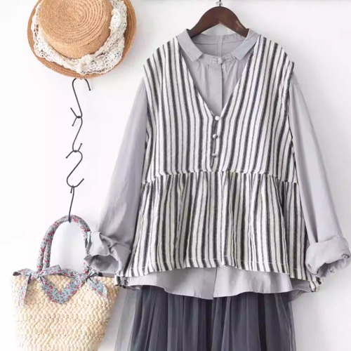 Vネックストライプベスト ・10504