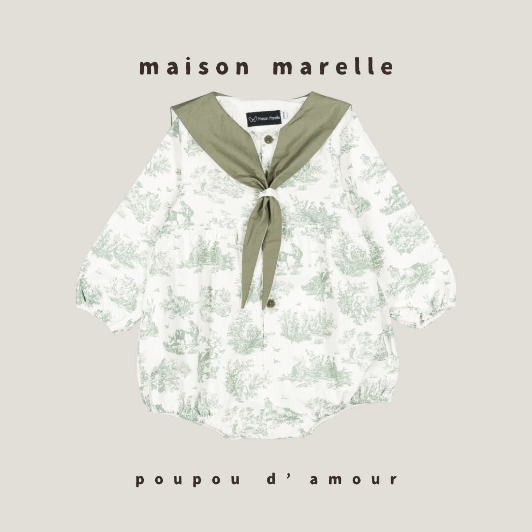 送料無料【予約】maison marelle|Romper CAMBON - green jouy(11月上旬以降入荷予定)