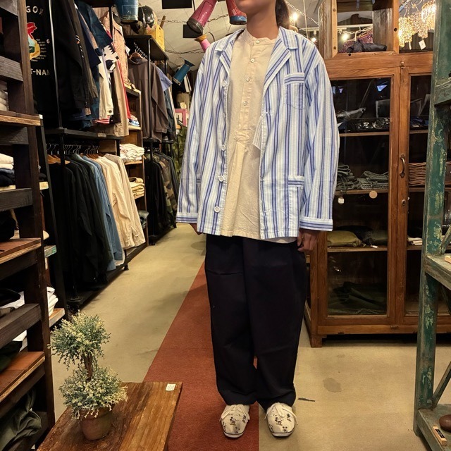 Poland Sleeping suit  Stripe L/S Light blue　ポーランド　スリーピングスーツ　ライトブルー　ロングスリーブ　60年代　70年代　デッドストック　ミリタリー　パジャマ　セットアップ　シャツ　パンツ