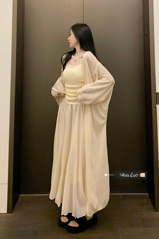 アプリコット色のロング日焼け防止服女性の夏の薄いセクション