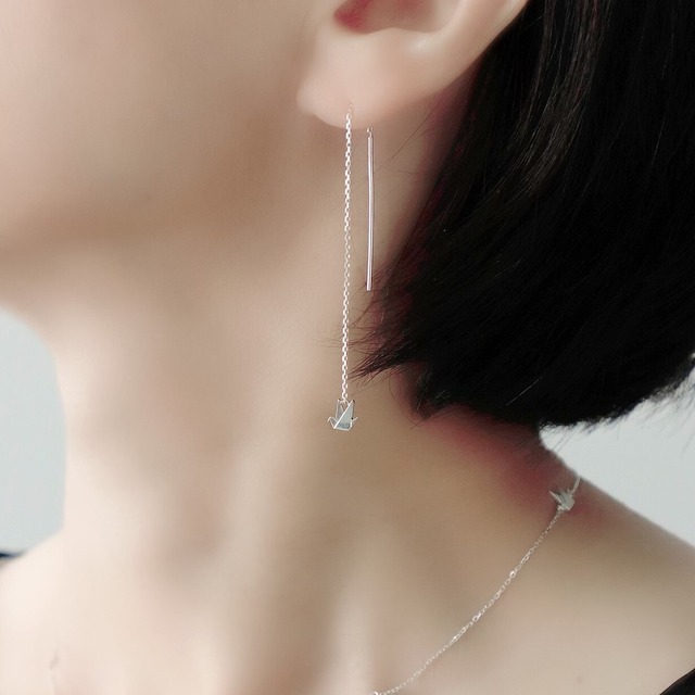 折り鶴ジュエリー ピアス シルバー /Orizuru jewelry pierced earrings, silver