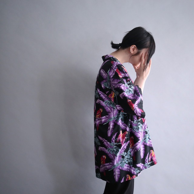 violet botanical art pattern loose h/s shirt