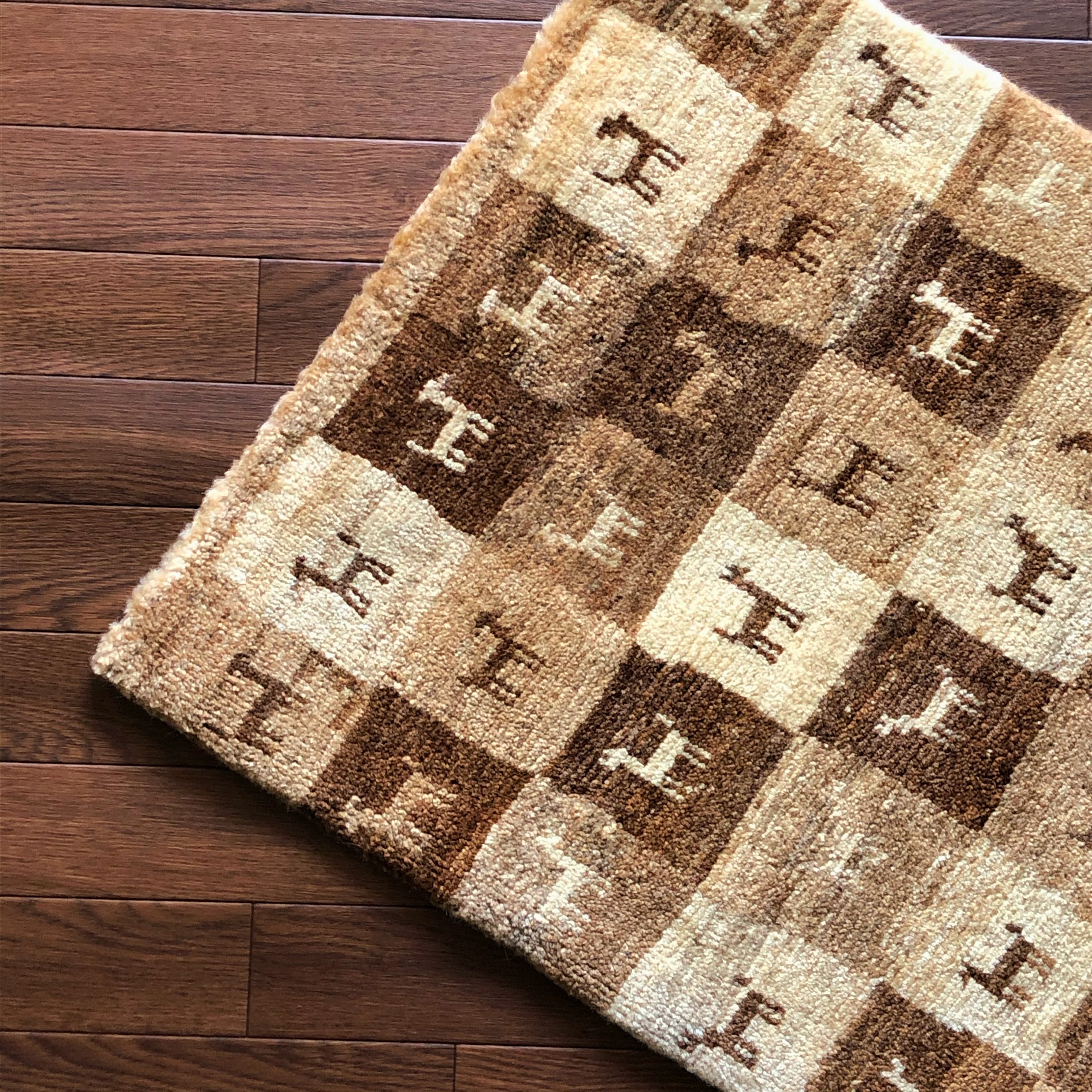 ギャッベ 玄関マットサイズ（M）ナチュラルカラー ブロック 90×60【GB4