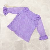 【美品 社交ダンス衣装】パープル ICHIOKU イチオク トップス ブラウス 紫 バラ柄 花柄 レッスン 練習着 ストレッチ かわいい