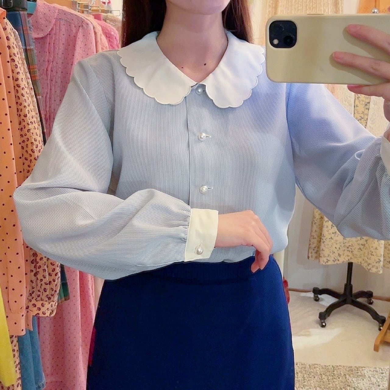 scallop collar pearl button blouse