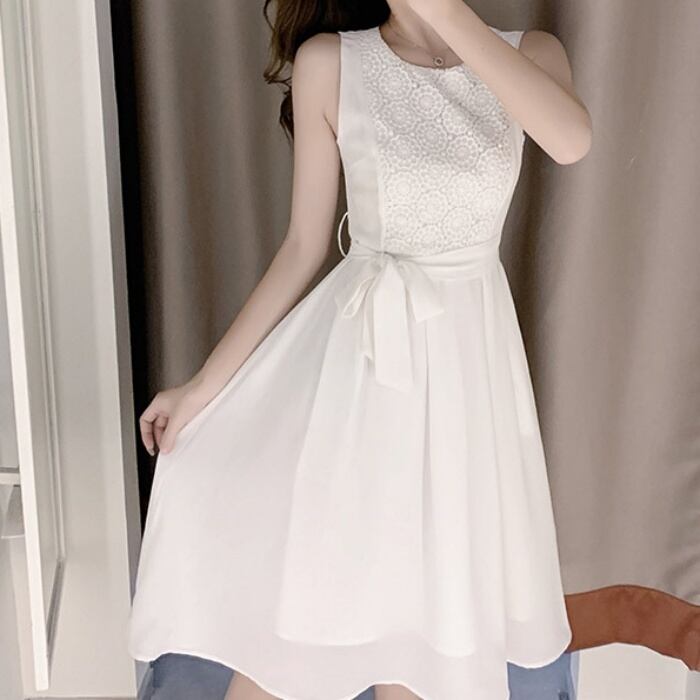 ノースリーブホワイトワンピース 5074 Peach Blossom