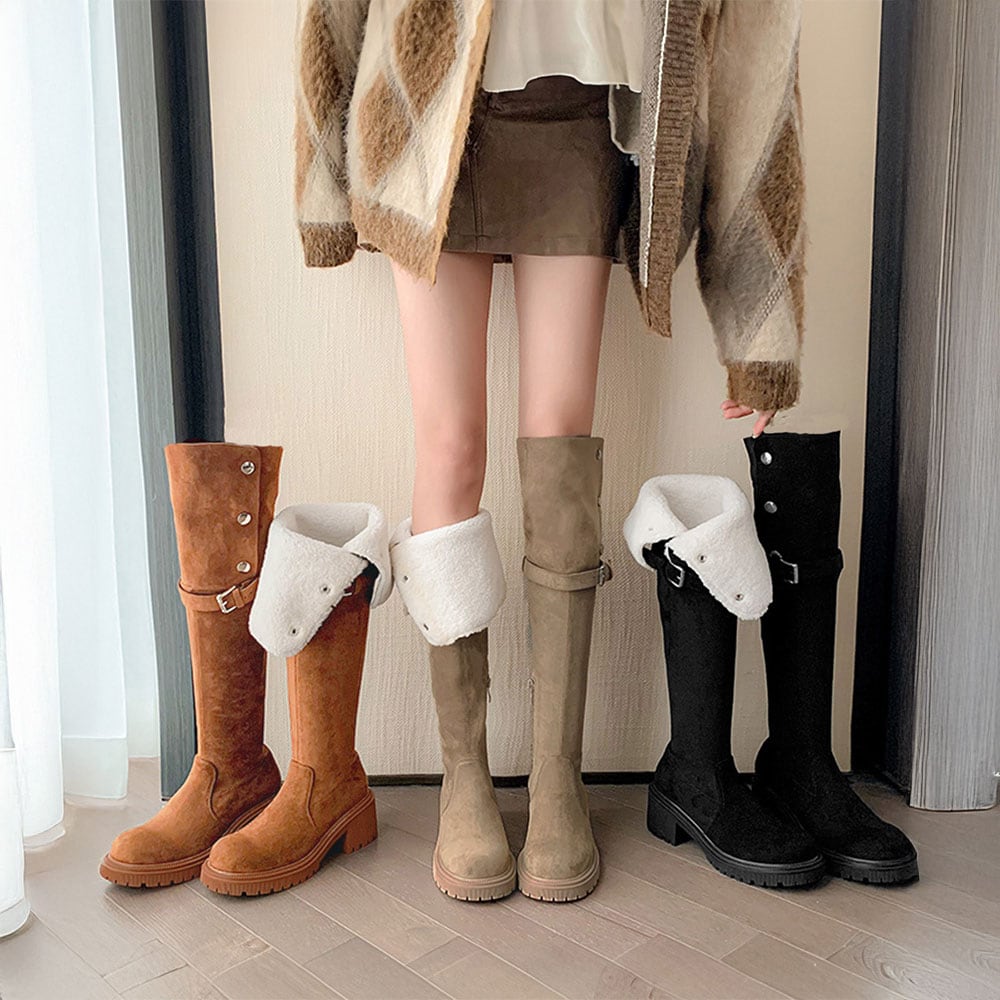 スエード調 ロングブーツ レディース 秋冬 2way 韓国 ブーツ 太ヒール