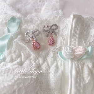 ribbon pink ピアス E02-b0714