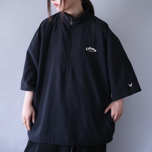 "刺繍" front and back one point design over silhouette half-zip h/s pullover