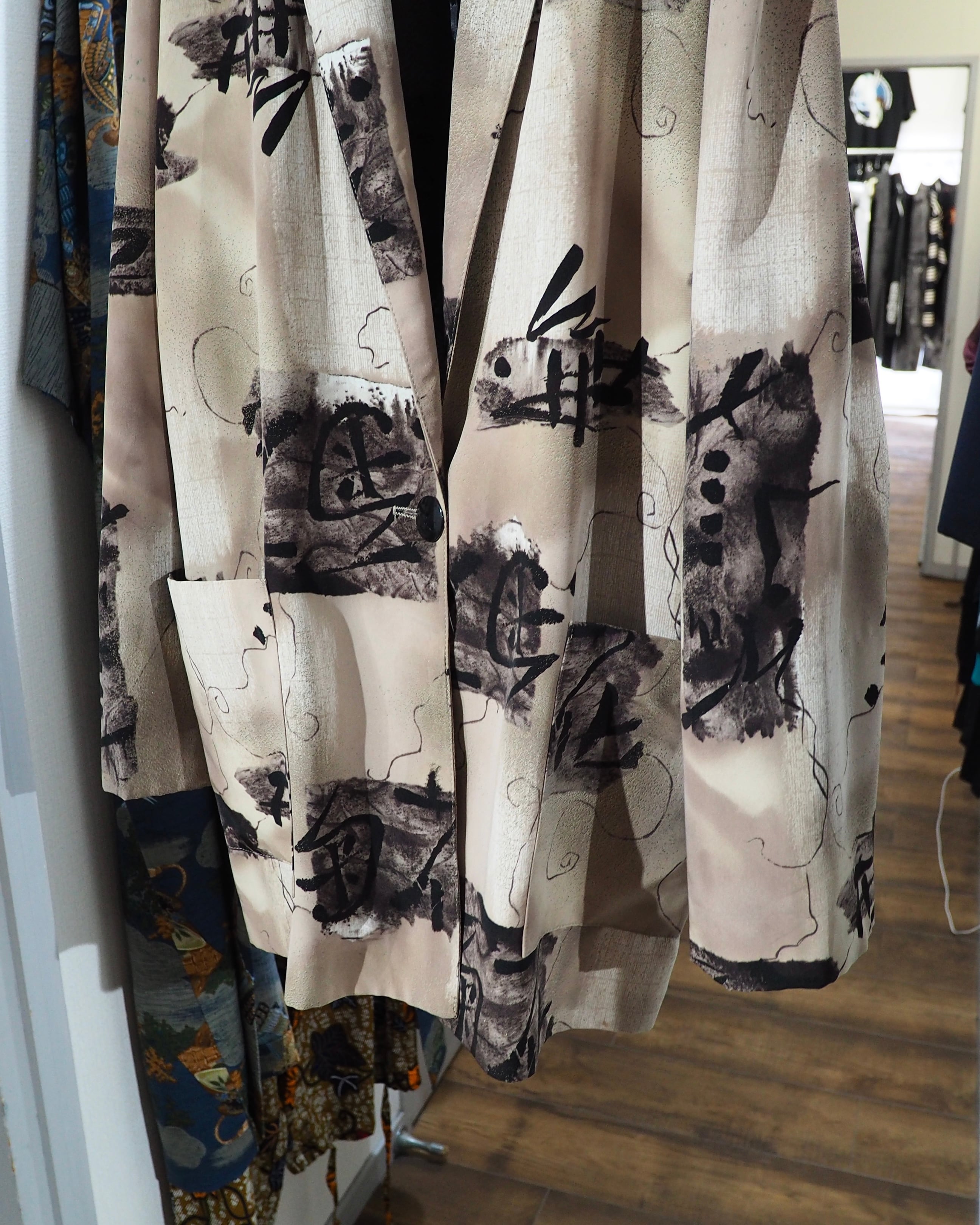 1980 - 90s " 漢字 " Ink painting vintage Easy Tailored jacket