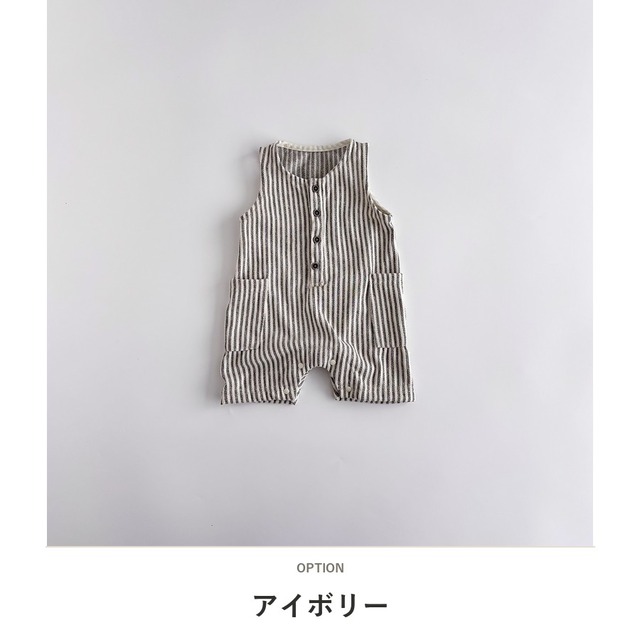 【BABY】ミラクルストライプノースリーブロンパース - 3