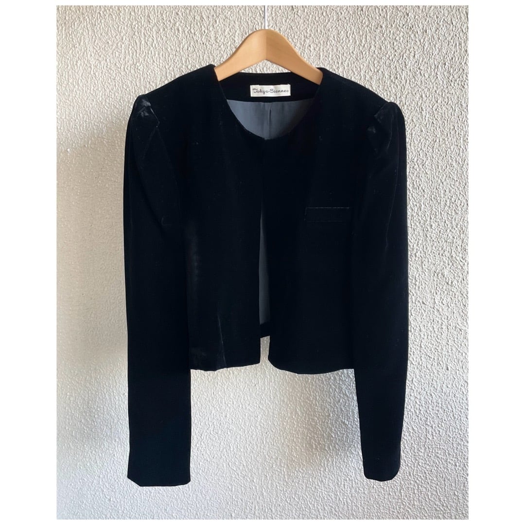 ヴィンテージ ジャケット ボレロ ベロア ベルベット 日本製 ブラック ヴィンテージ ジャケット ボレロ ベロア ベルベット 日本製 ブラック