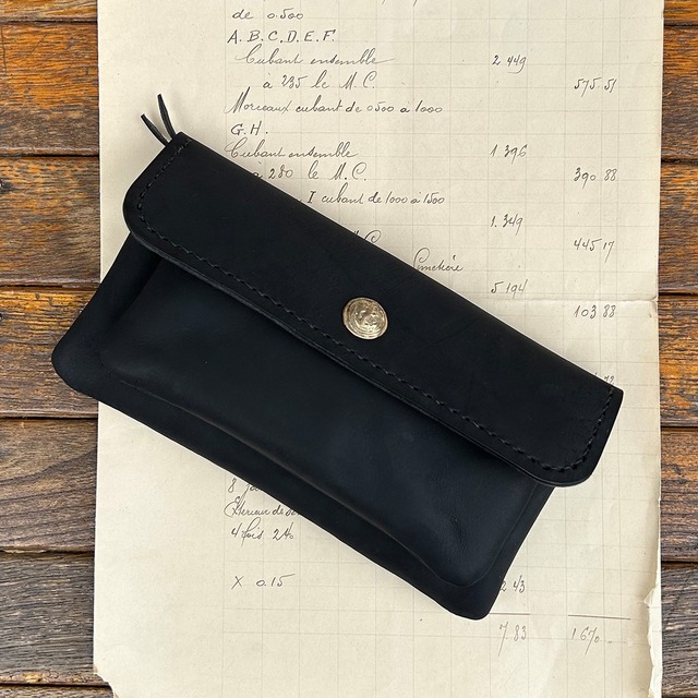 　mare-wallet:ブラック(イタリアンレザー長財布　受注製作）