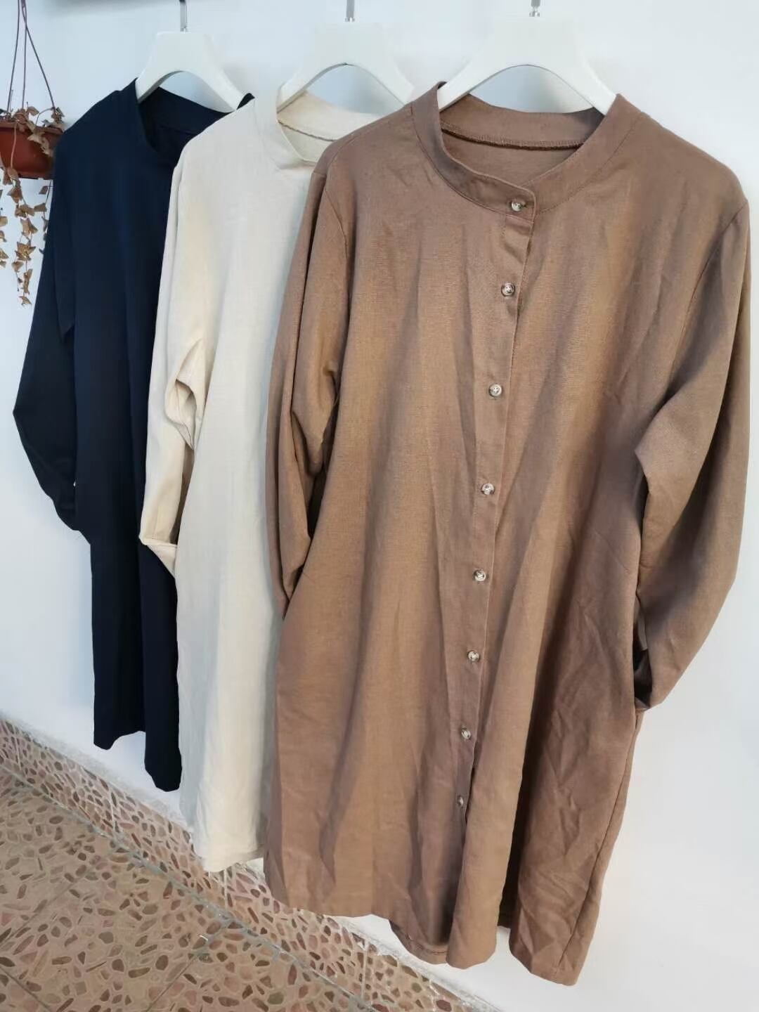 リネンブレンド バンドカラーシャツチュニック ASF212010-1052