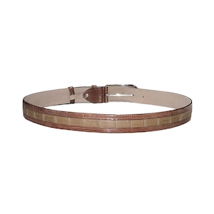 BRIONI combi-color crocodile leather belt with engraved buckle