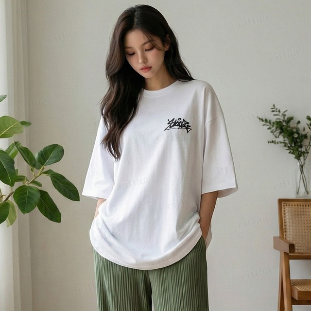 【即納】Y-4809　2026春新作♡ストリートグラフィティプリント半袖Tシャツ　ホワイト　0206